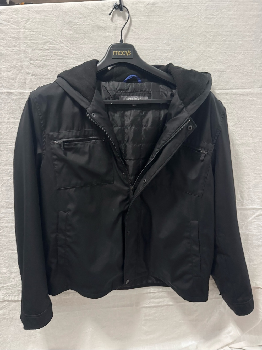 Kenneth Cole Men's Black Hooded Lightweight Jacket
